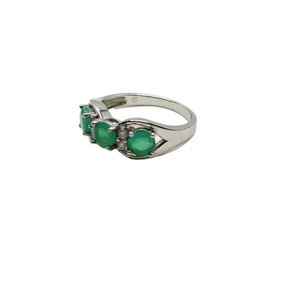 Faux Emerald Green Rhinestone Costume Bling Ring Size 7 Silver Plated Marked 925